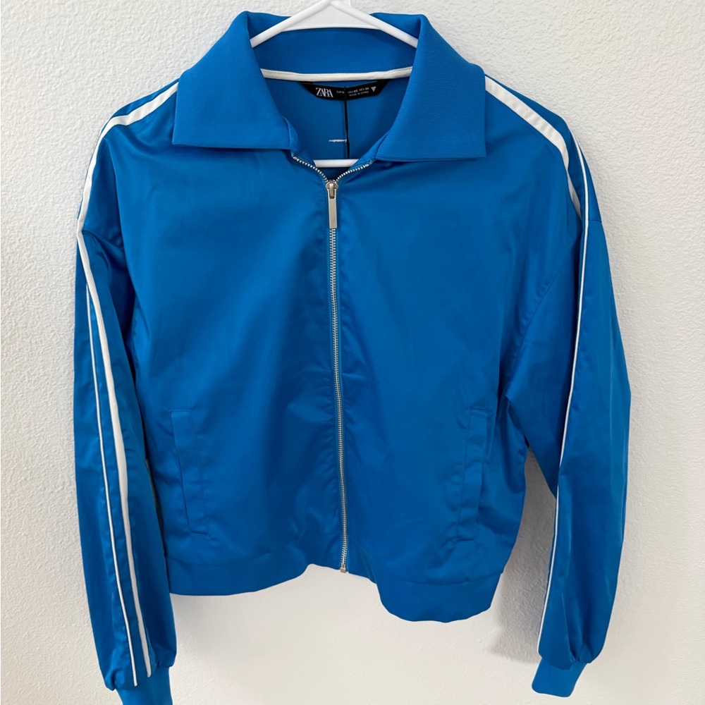 Zara Bright Blue Jacket with White Stripes